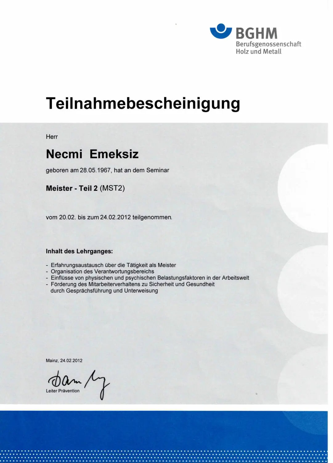 Zertifizierung durch Emek Stanz- & Schweißprozesse